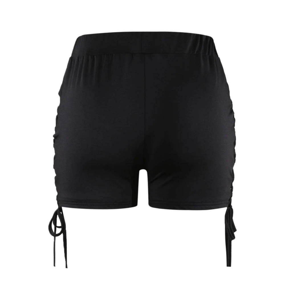 High Waisted Drawstring Swim Shorts for Women - Ruched Tummy Control Slim Bottoms